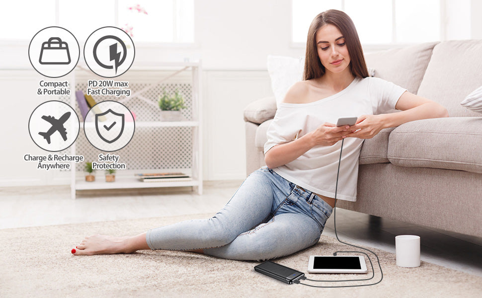 ENEGON Kit de carregador portátil: Power Bank de 10000 mAh 5 V/3 A (15 W) com carregador de 15 W e cabo USB-C