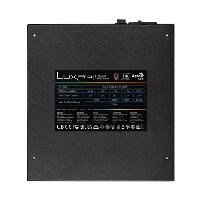 Fonte de Alimentação Aerocool LUXPRO RGB750M / 750W / Ventilador de 14cm / 80 Plus Bronze