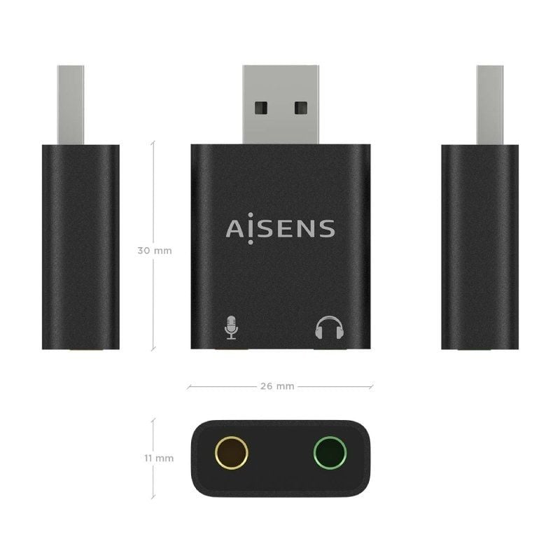 Placa de Som Aisens A106-0768 / USB Macho - 2x Jack 3,5 Fêmea