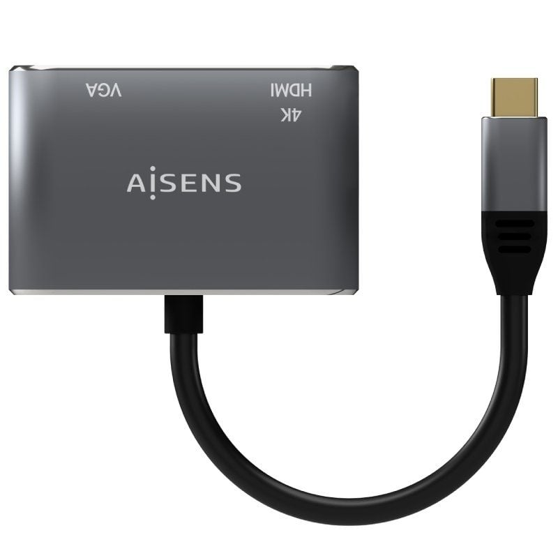 Conversor Aisens A109-0627 / HDMI Fêmea - VGA Fêmea - USB Tipo C Macho / 15cm / Cinzento