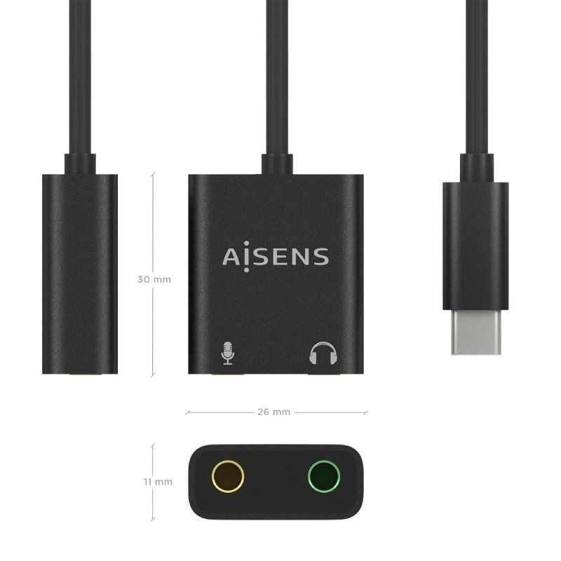 Placa de Som Aisens A109-0767 / Usb-c Macho - 2xjack 3,5 Fêmea