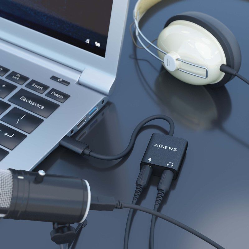 Placa de Som Aisens A109-0767 / Usb-c Macho - 2xjack 3,5 Fêmea