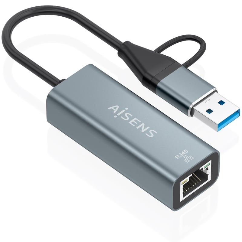 Adaptador USB + USB Tipo C 3.2 - RJ45 Aisens A109-1032 / 1000 Mbps