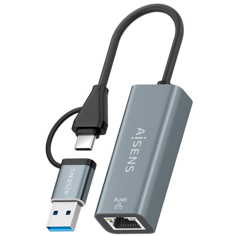 Adaptador USB + USB Tipo C 3.2 - RJ45 Aisens A109-1032 / 1000 Mbps