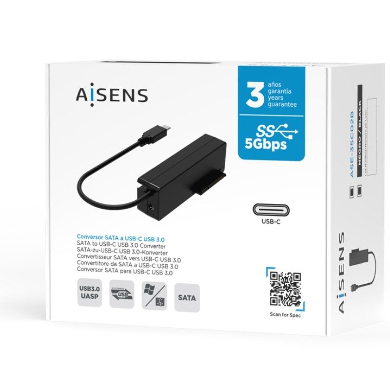 Adaptador de Unidade de Disco Rígido Aisens Ase-35c02b 2,5" / 3,5" / USB Tipo C - SATA / com Fonte…