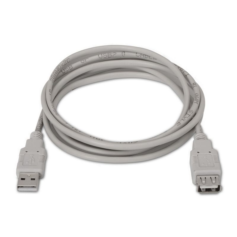 Cabo de Extensão USB 2.0 Aisens A101-0012 / USB Macho - USB Fêmea / Até 2,5w / 60mbps / 1m / Bege