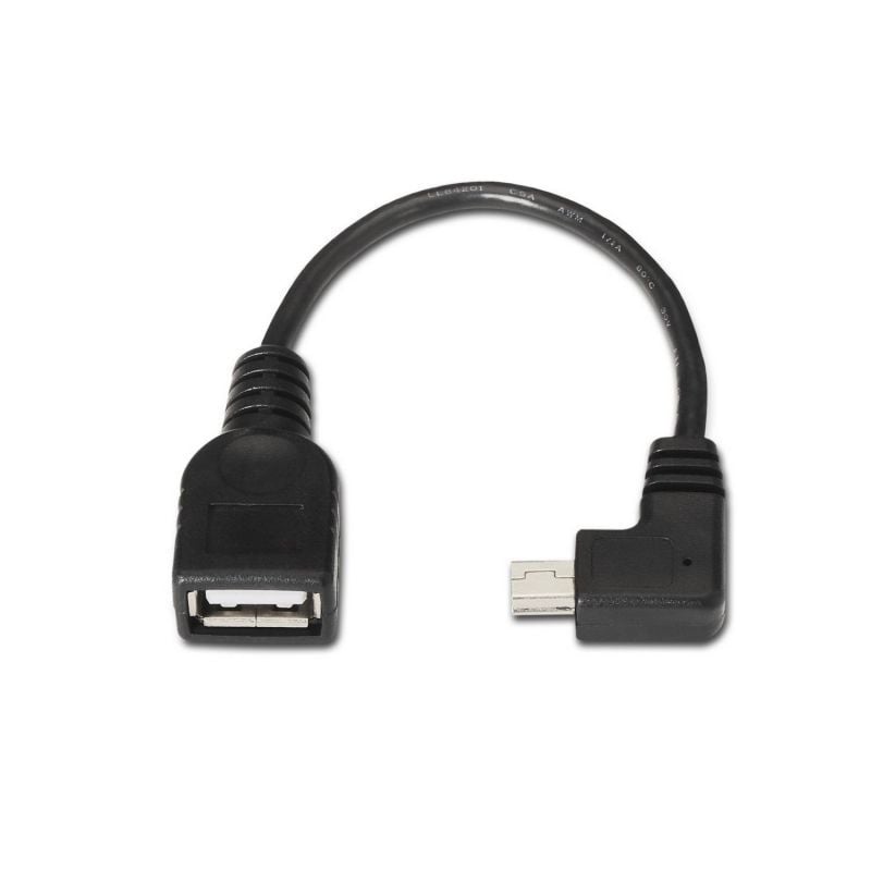 Cabo USB 2.0 Aisens A101-0034 / Miniusb Macho - USB Fêmea / Até 2,5w / 60mbps / 15cm / Preto