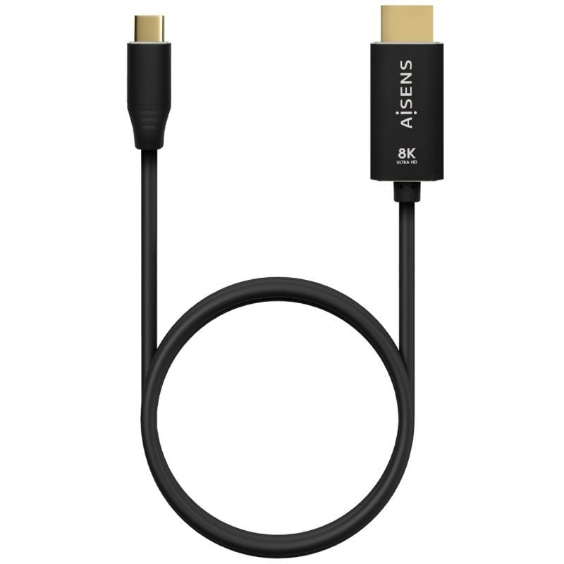 Cabo Conversor Aisens A109-0711 / USB Tipo C Macho - HDMI 8K Macho / Até 27W / 6000mbps / 1m / Preto