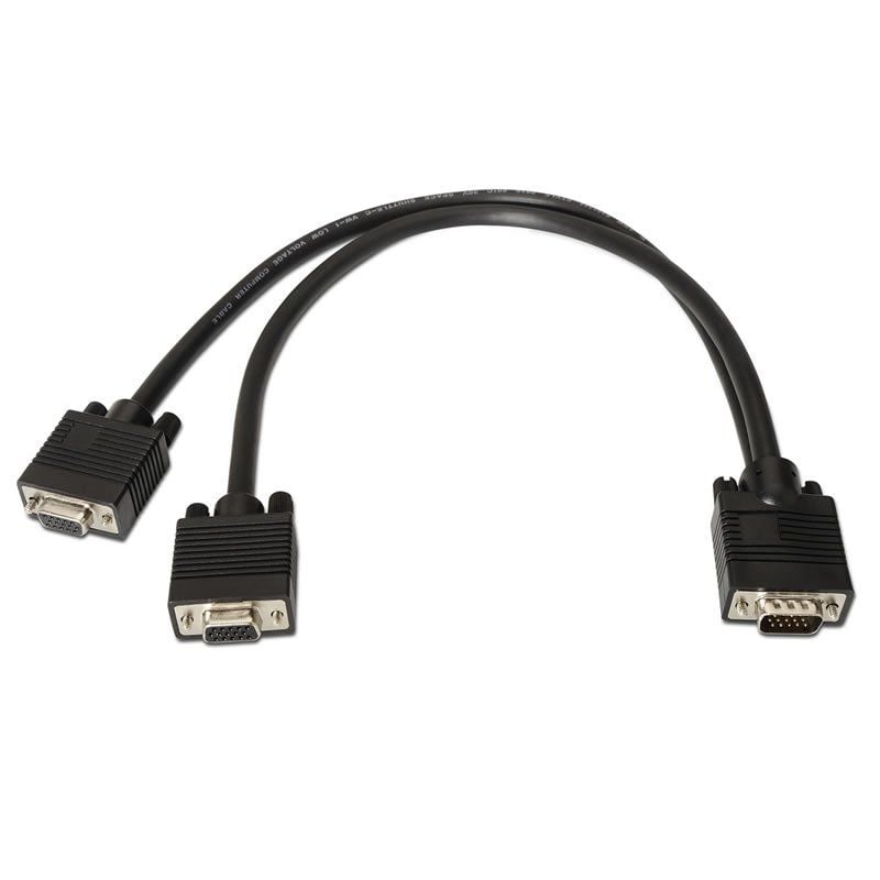 Cabo Duplicador SVGA A113-0081 da Aisens / VGA Macho - 2x VGA Fêmea / Até 3W / 10mbps / 45cm / Preto