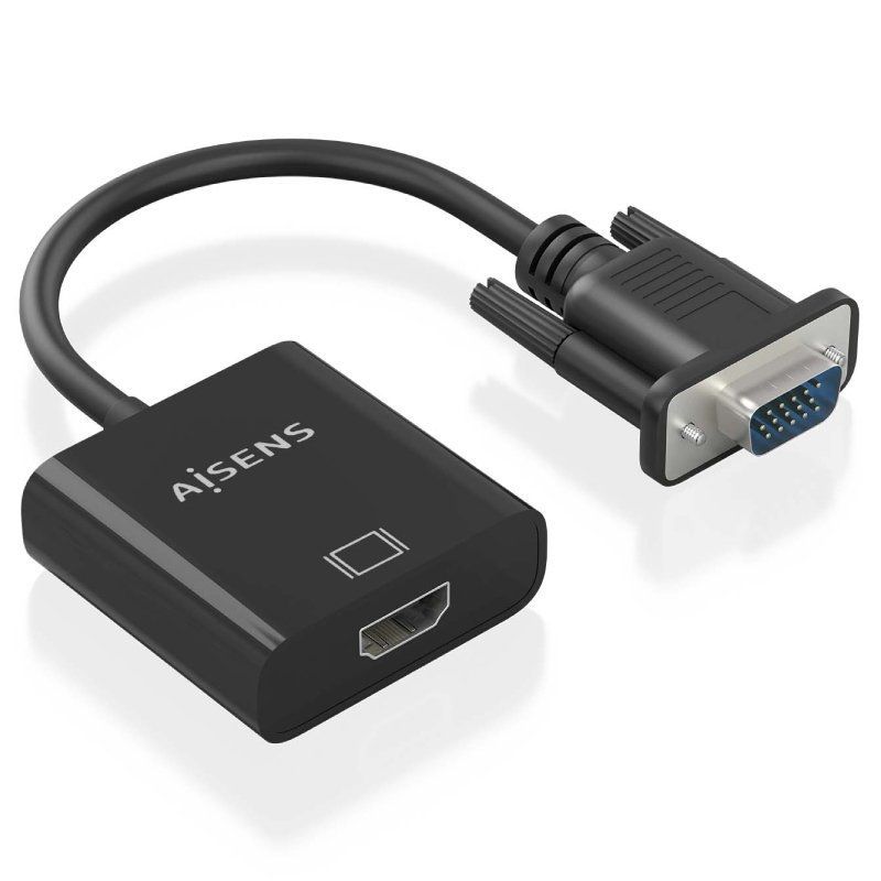 Cabo Conversor Aisens A115-0873 / VGA Macho / HDMI Fêmea - Jack 3.5 Fêmea - Microusb / 20cm / Preto