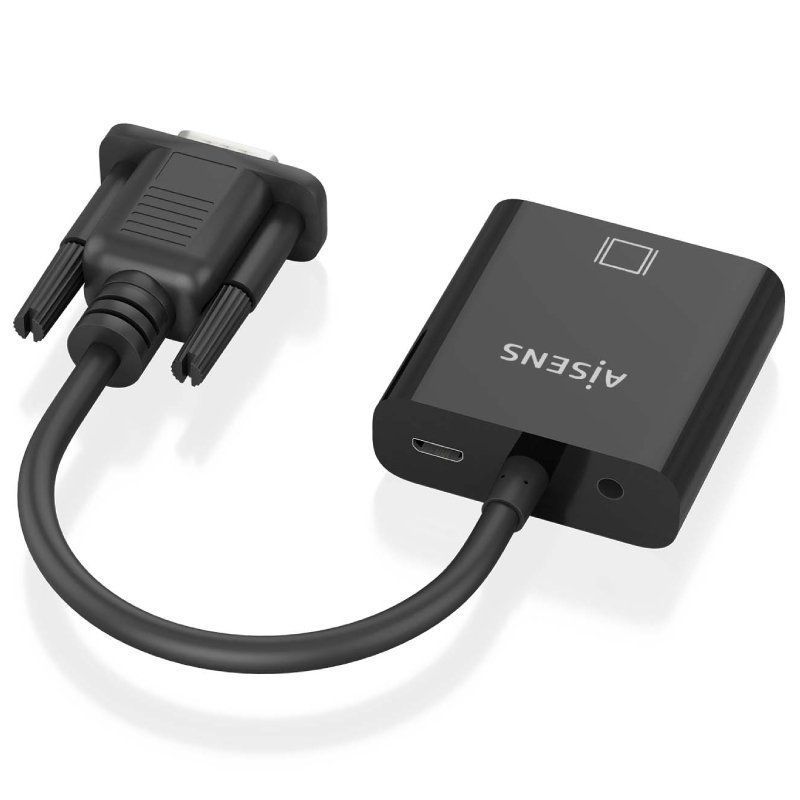 Cabo Conversor Aisens A115-0873 / VGA Macho / HDMI Fêmea - Jack 3.5 Fêmea - Microusb / 20cm / Preto