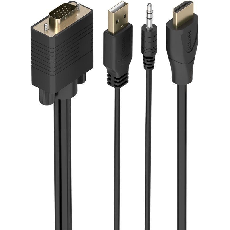 Cabo Conversor Aisens A115-1007 Macho SVGA - Macho USB - Macho Jack / Macho HDMI / 1m / Preto