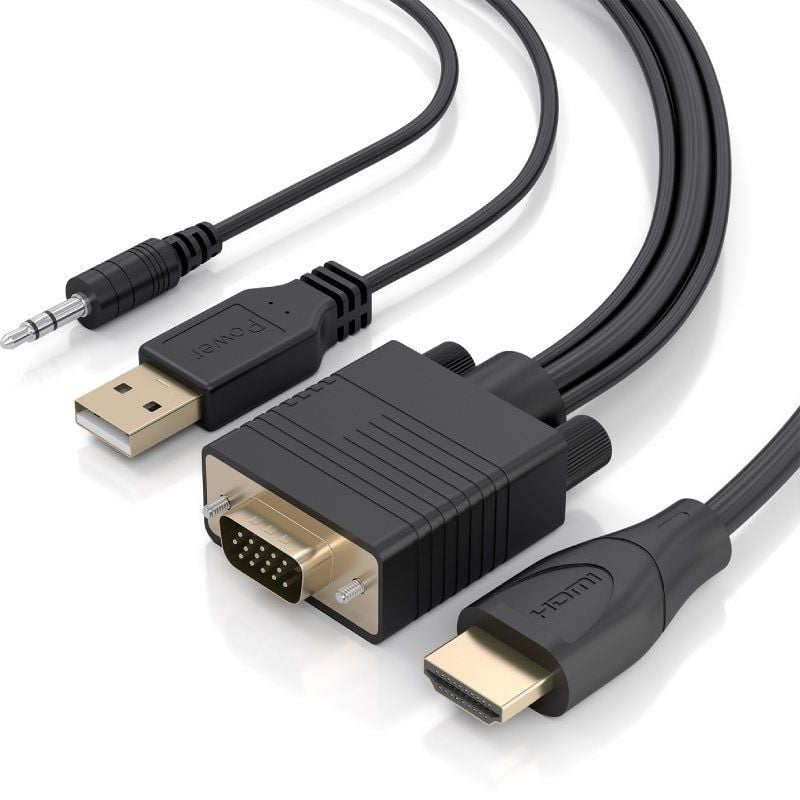 Cabo Conversor Aisens A115-1008 Macho SVGA - Macho USB - Macho Jack / Macho HDMI / 1,5 M / Preto