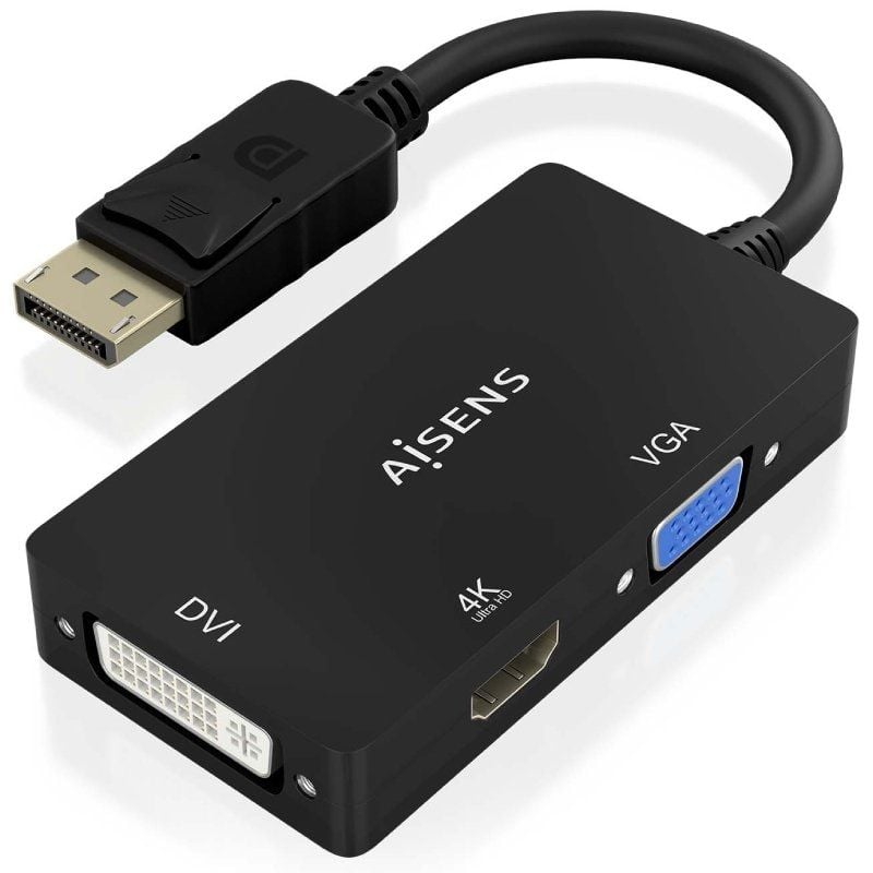 Cabo Conversor Aisens A125-0861 / Macho Displayport / Fêmea VGA - Fêmea DVI - Fêmea HDMI 4K / 15cm…