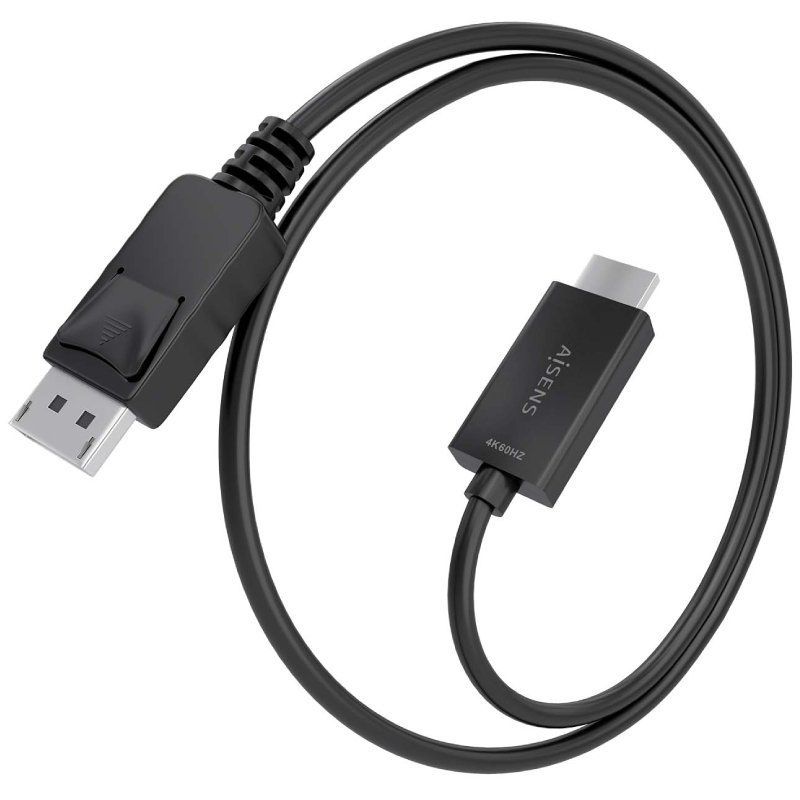Cabo Conversor Aisens A125-0892 / Macho Displayport - Macho HDMI 4K / 1m / Preto