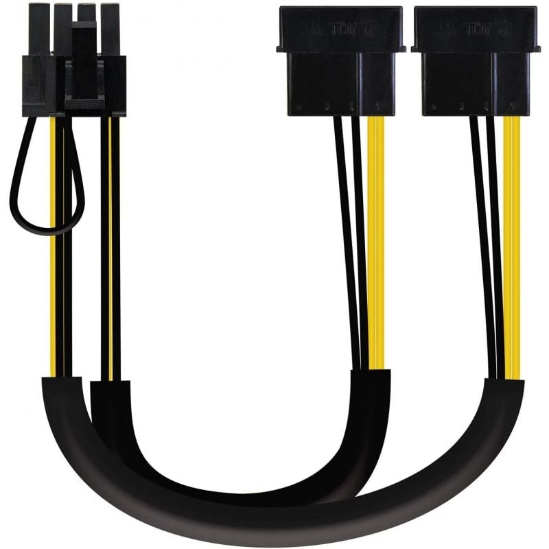 Cabo de Alimentação da Placa Gráfica Aisens A131-0165 / 2x Molex Macho - Molex 6+2 PIN Macho / Até…