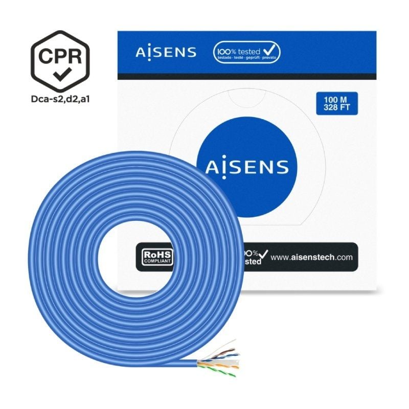 Bobina de Cabo RJ45 UTP AWG24 LSZH CPR CPR Dca Aisens A135-0662 Cat.6 / 100m / Azul