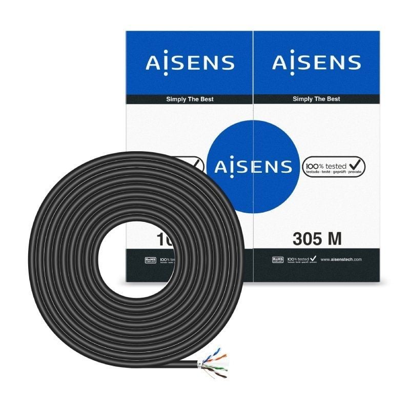 Aisens A135-0674 Cat.6 / 305m / À Prova de Água / Preto / Exterior RJ45 FTP AWG24 Bobina de Cabo