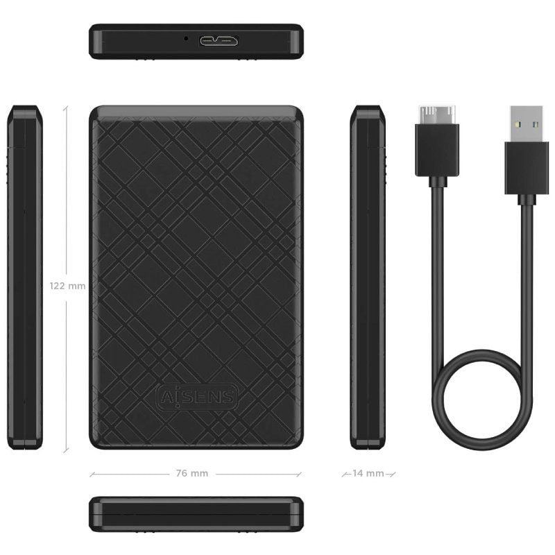 Aisens Ase-2522b Caixa para Unidade de Disco Rígido Externa de 2,5" / USB 3.1