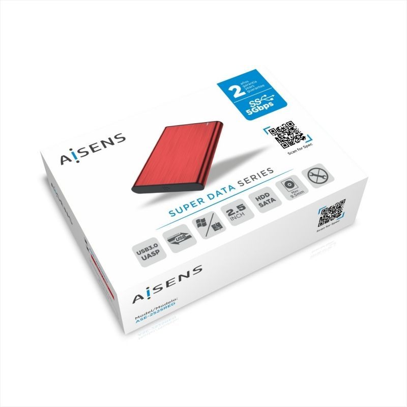 Aisens Ase-2525red Caixa para Unidade de Disco Rígido Externa de 2,5" / USB 3.1 / sem Parafusos