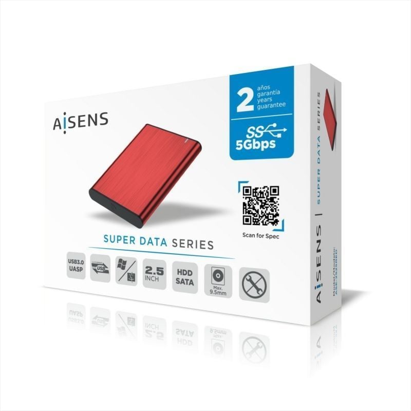 Aisens Ase-2525red Caixa para Unidade de Disco Rígido Externa de 2,5" / USB 3.1 / sem Parafusos