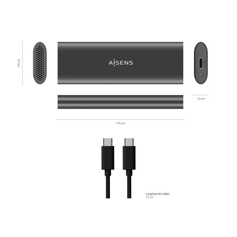 Aisens Asm2-015gr M.2 SATA / NVME Caixa Externa para SSD Asm2-015gr / USB 3.1 / sem Parafusos