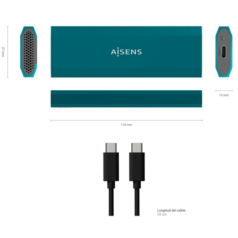 Aisens Asm2-019blu M.2 SATA / NVME Caixa Externa para SSD Asm2-019blu / USB 3.1 / sem Parafusos