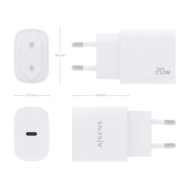 Carregador de Parede Aisens A110-0752 / 1xusb Type-c / 20W
