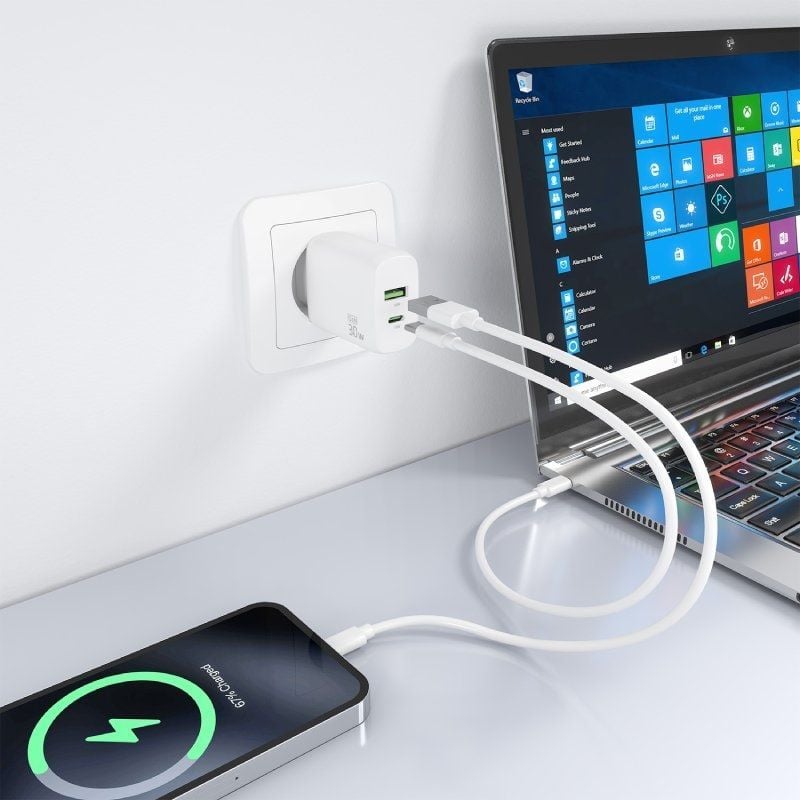 Carregador de Parede Gan Aisens A110-0923 / 1xusb Type-c / 1xusb / 30W / Branco