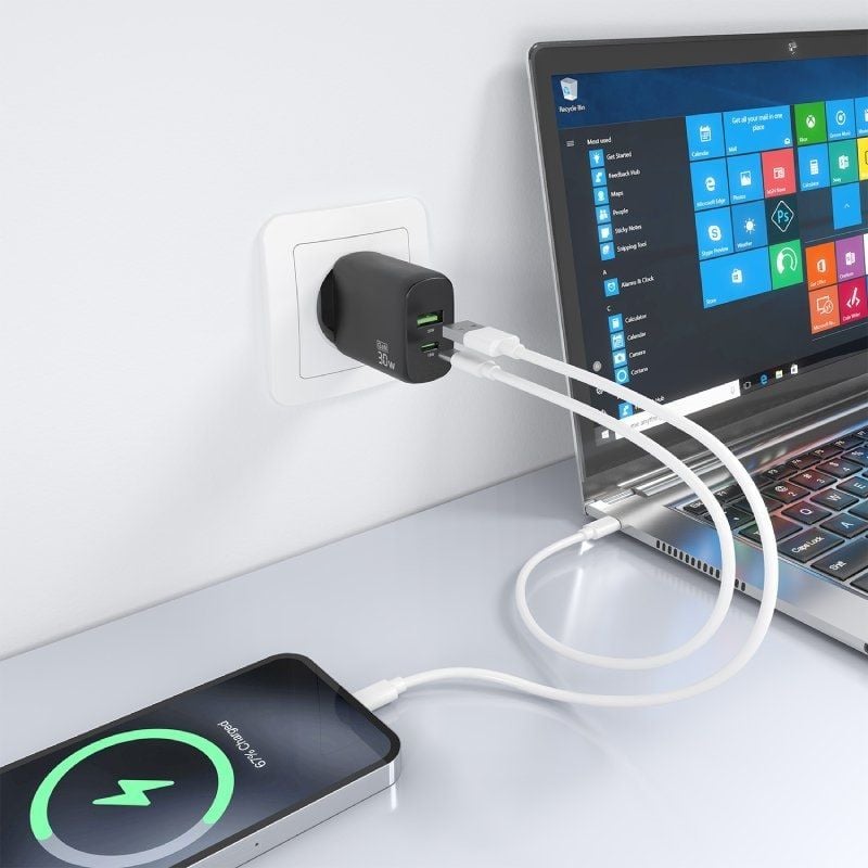 Carregador de Parede Gan Aisens A110-0924 / 1xusb Type-c / 1xusb / 30W / Preto