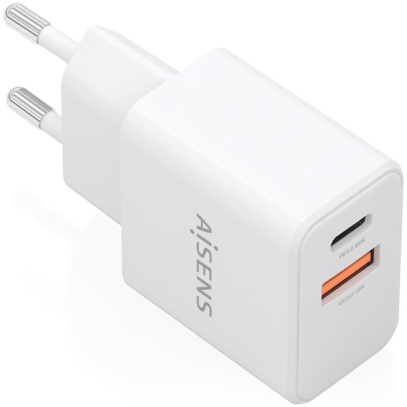 Carregador de Parede Aisens A110-1025 Gan / 1xusb Tipo C / 1xusb / 20W / Branco