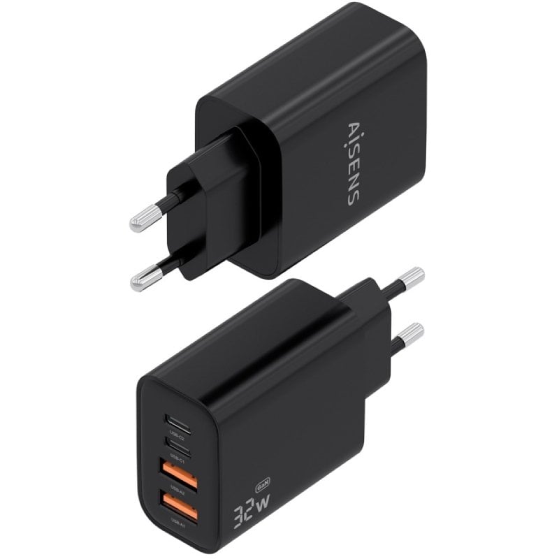 Carregador de Parede Aisens A110-1028 Gan / 2xusb Tipo C / 2xusb / 32W / Preto
