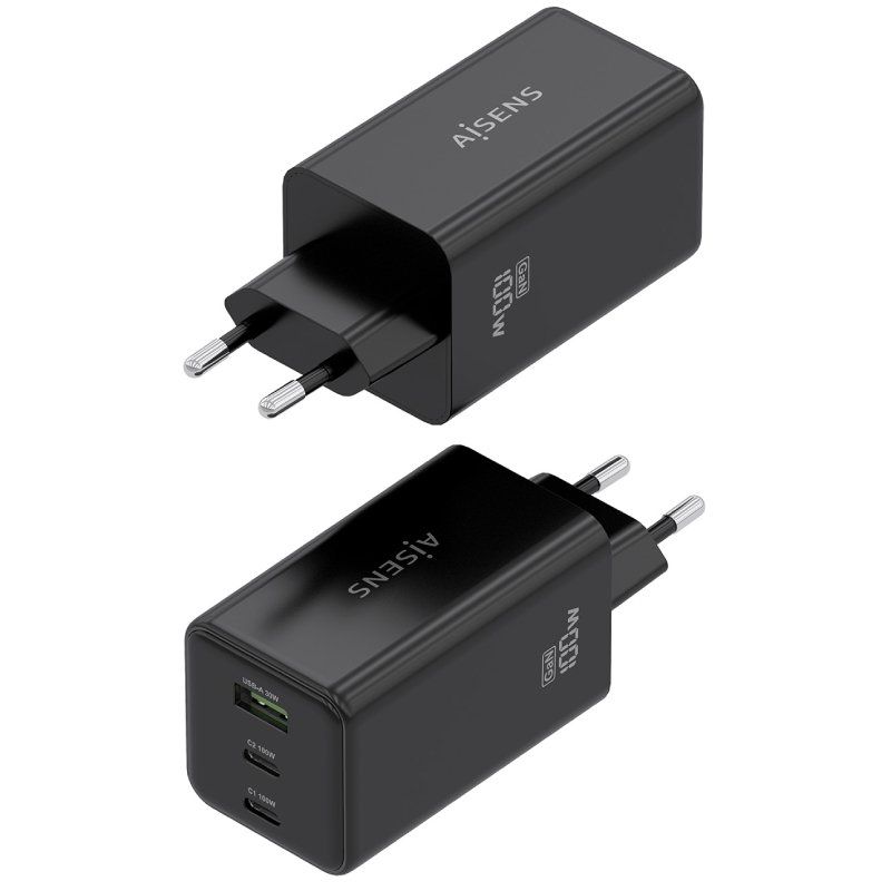 Carregador de Parede Gan Aisens Asch-100w3p052-bk / 2xusb Type-c / 1xusb / 100W