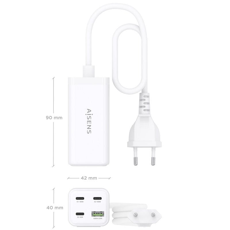 Carregador de Secretária Aisens Gan Asch-100w4p053-w / 3xusb Tipo C / 1xusb / 100W