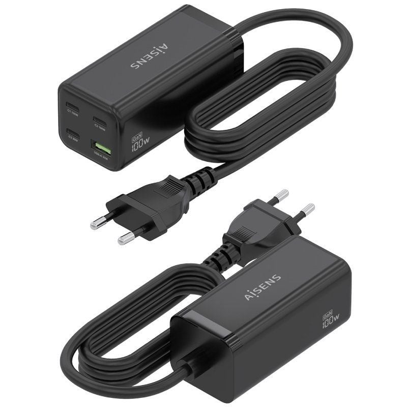 Carregador de Secretária Aisens Gan Asch-100w4p054-bk / 3xusb Tipo C / 1xusb / 100W