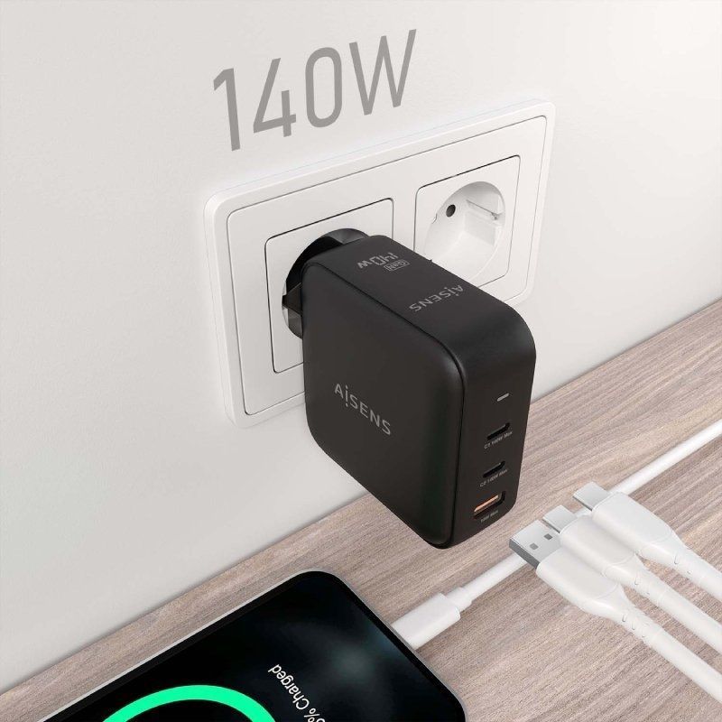 Carregador de Parede Gan Aisens Asch-140w3p031-bk / 2xusb Type-c / 1xusb / 140W