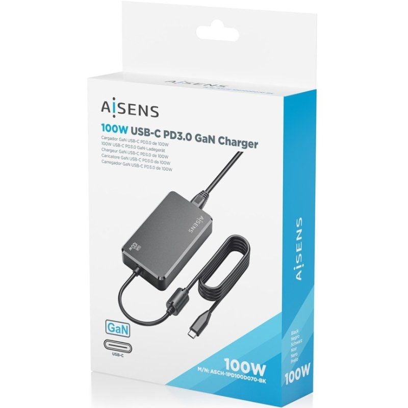 Carregador de Secretária Aisens Gan Asch-1pd100d070-bk / 1xusb Type-c / 100W