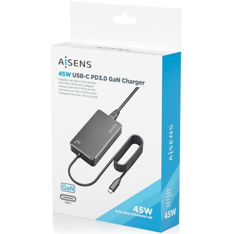 Carregador de Secretária Aisens Gan Asch-1pd45d067-bk / 1xusb Type-c / 45W