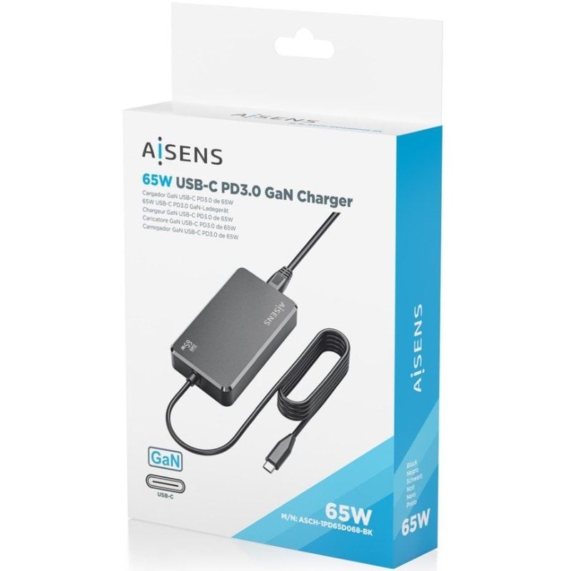Carregador de Secretária Aisens Gan Asch-1pd65d068-bk / 1xusb Type-c / 65W