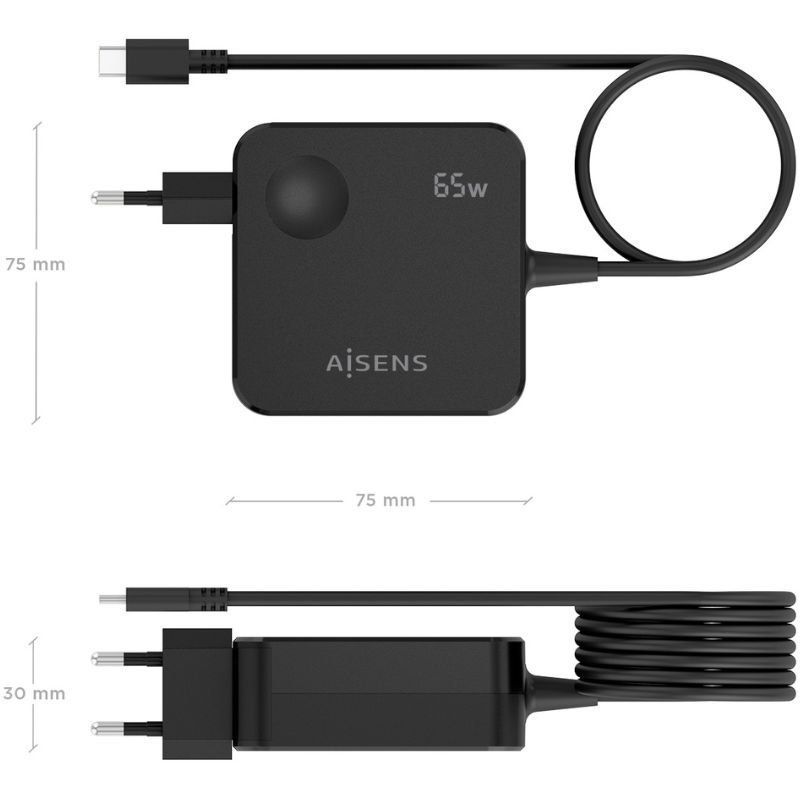 Carregador de Parede Aisens Asch-1pd65wl80-bk / 1xusb Type-c / 65W / Preto