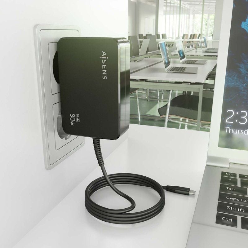 Carregador de Parede Gan Aisens Asch-1pd90wl034-bk / 1xusb Type-c + Cabo 1,8m / 90W