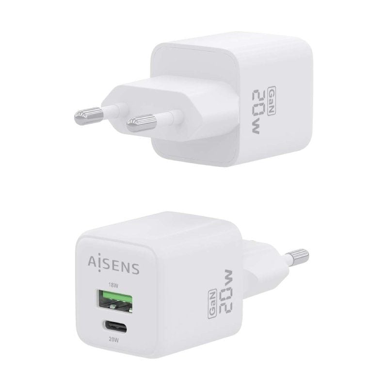 Carregador de Parede Aisens Gan Asch-20w2p010-w / 1xusb Type-c / 1xusb / 20W