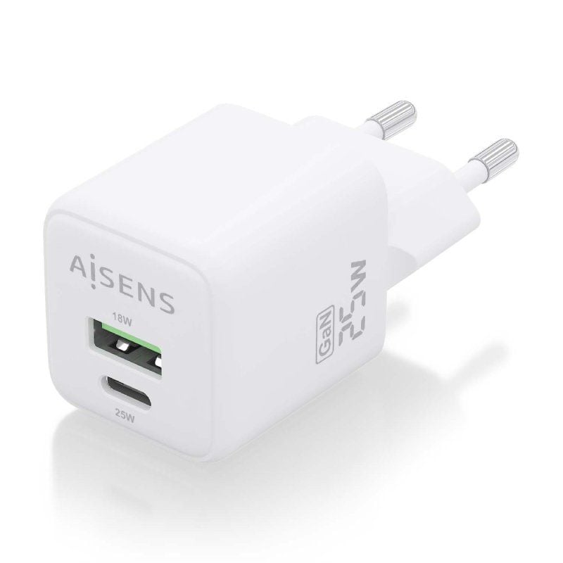 Carregador de Parede Gan Aisens Asch-25w2p014-w / 1xusb Type-c / 1xusb / 25W