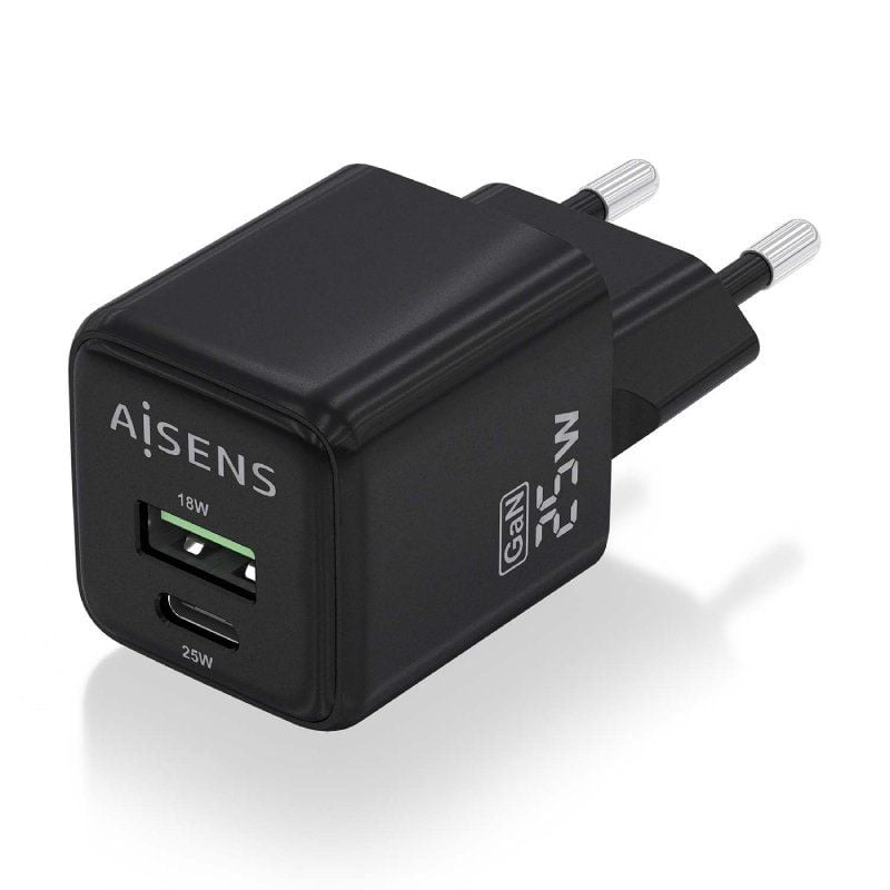 Carregador de Parede Gan Aisens Asch-25w2p015-bk / 1xusb Type-c / 1xusb / 25W