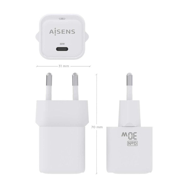 Carregador de Parede Gan Aisens Asch-30w1p018-w / 1xusb Type-c / 30W
