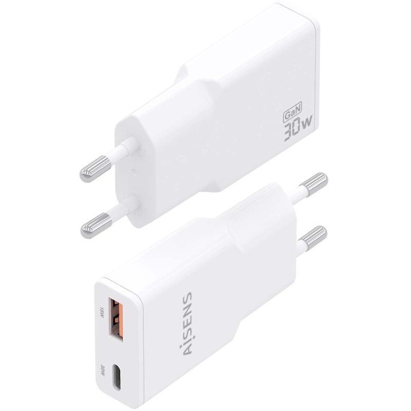 Carregador de Parede Gan Aisens Asch-30w2p046-w / 1xusb Type-c / 1xusb / 30W / Branco