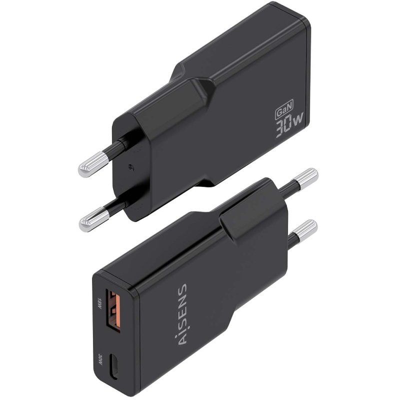 Carregador de Parede Gan Aisens Asch-30w2p047-bk / 1xusb Type-c / 1xusb / 30W / Preto