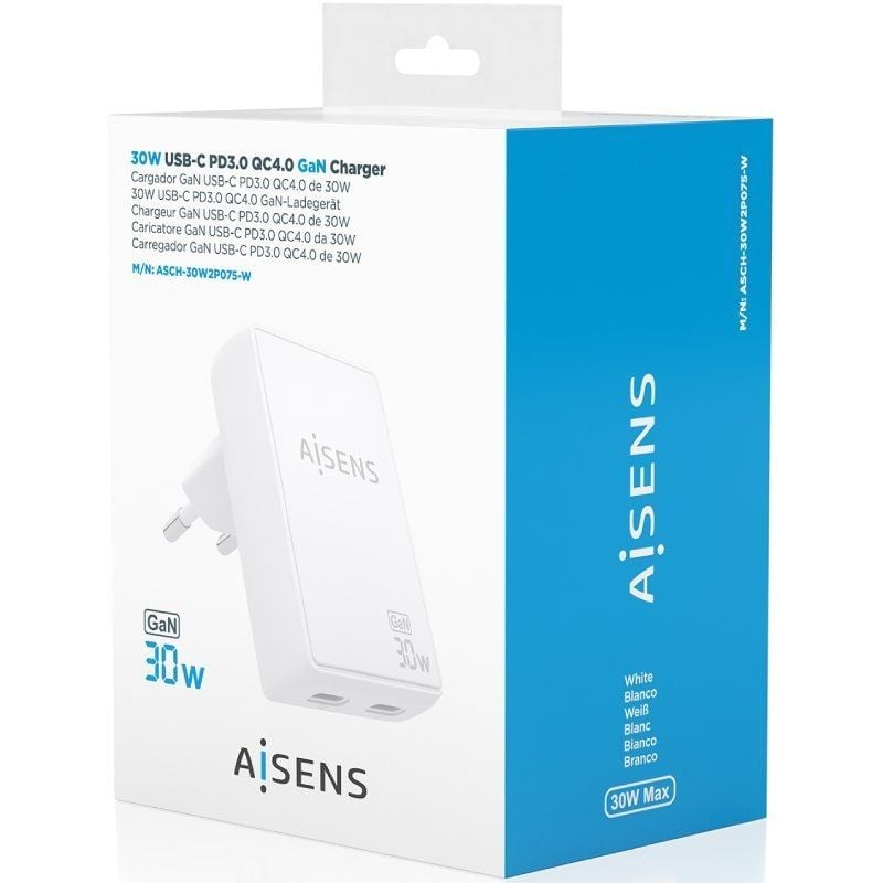 Carregador de Parede Gan Aisens Asch-30w2p075-w / 2xusb Type-c / 30W / Branco