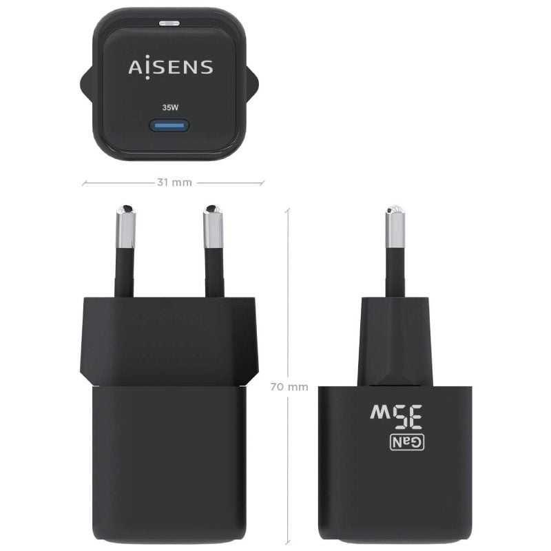 Carregador de Parede Gan Aisens Asch-35w1p023-bk / 1xusb Type-c / 35W