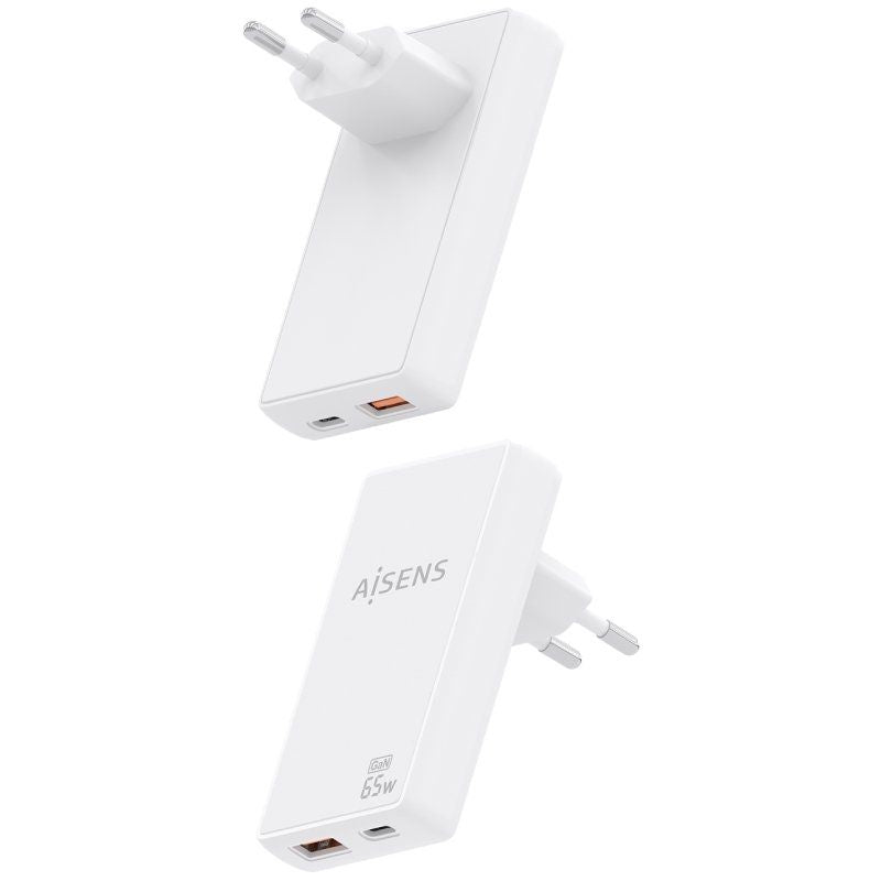 Carregador de Parede Gan Aisens Asch-65w2p076-w / 1xusb Type-c / 1xusb / 65W / Branco